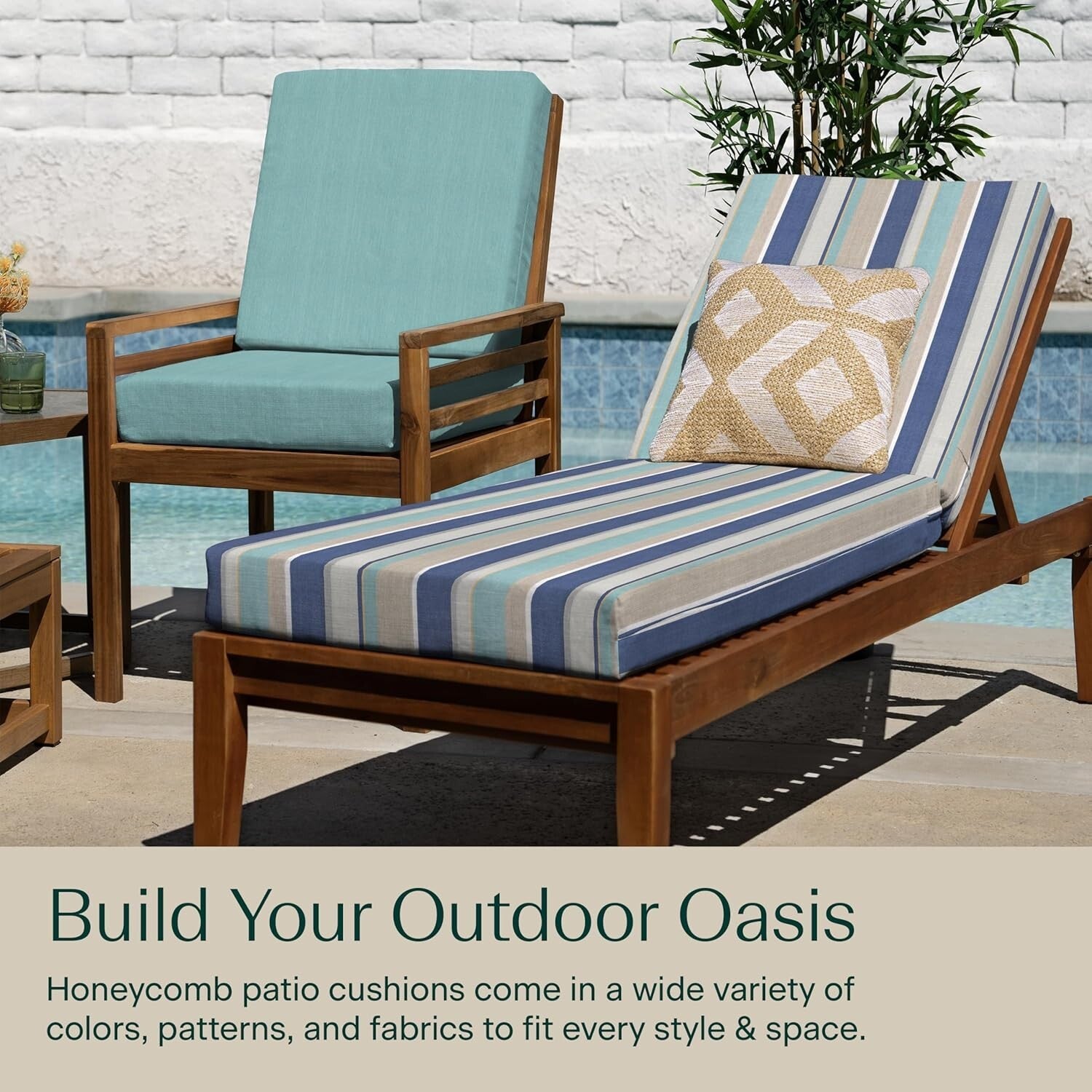 Durable Reversible Chaise Cushion for Outdoor Patios, Stripe Blue & Beige, 70"L