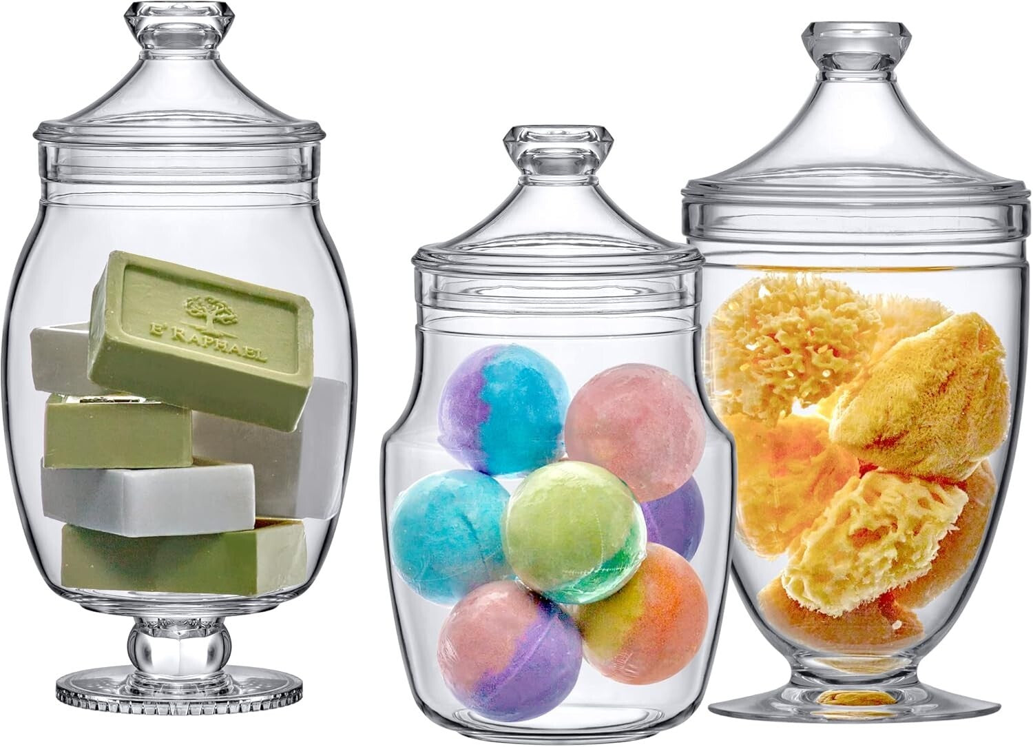 Modern 3-Piece Plastic Apothecary Jars - Durable Snap-Lid Storage Containers