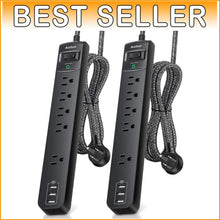 Load image into Gallery viewer, 10Ft Surge Protector Power Strip with 5 Outlets &amp; 3 USB Ports for Home &amp; Office