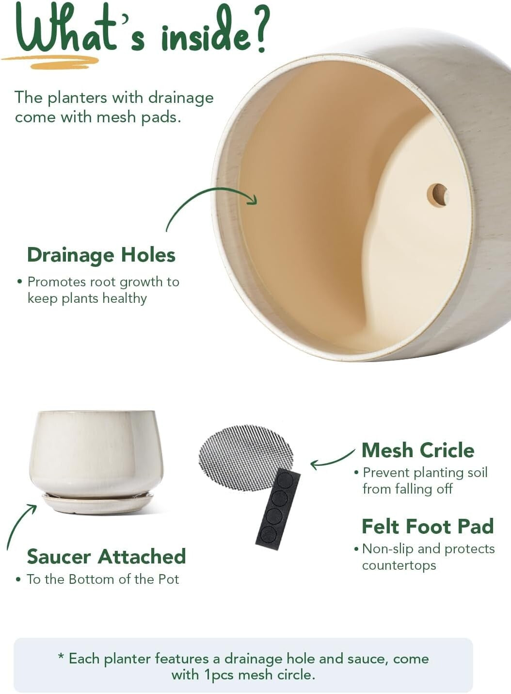 Elegant 12-Inch Ceramic Planters with Drainage Holes - Modern Reactive Glaze