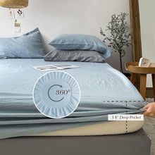 Load image into Gallery viewer, Luxurious 100% Pure Flax Linen Bed Sheet Set in Dusty Blue - Queen Size 4-Pcs