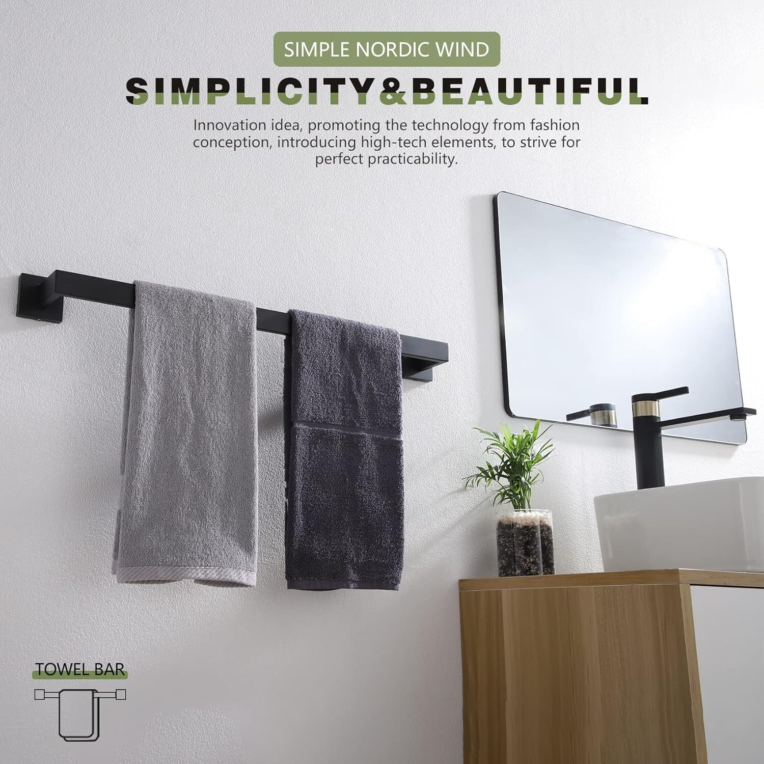 Elegant 24-Inch Wall-Mounted Towel Bar Set in Matte Black - Premium Quality