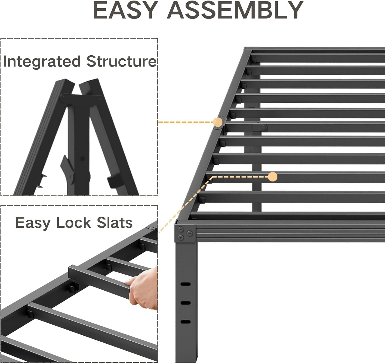 Durable King Metal Bed Frame: 16" Tall with Under-Bed Storage & No Box Spring