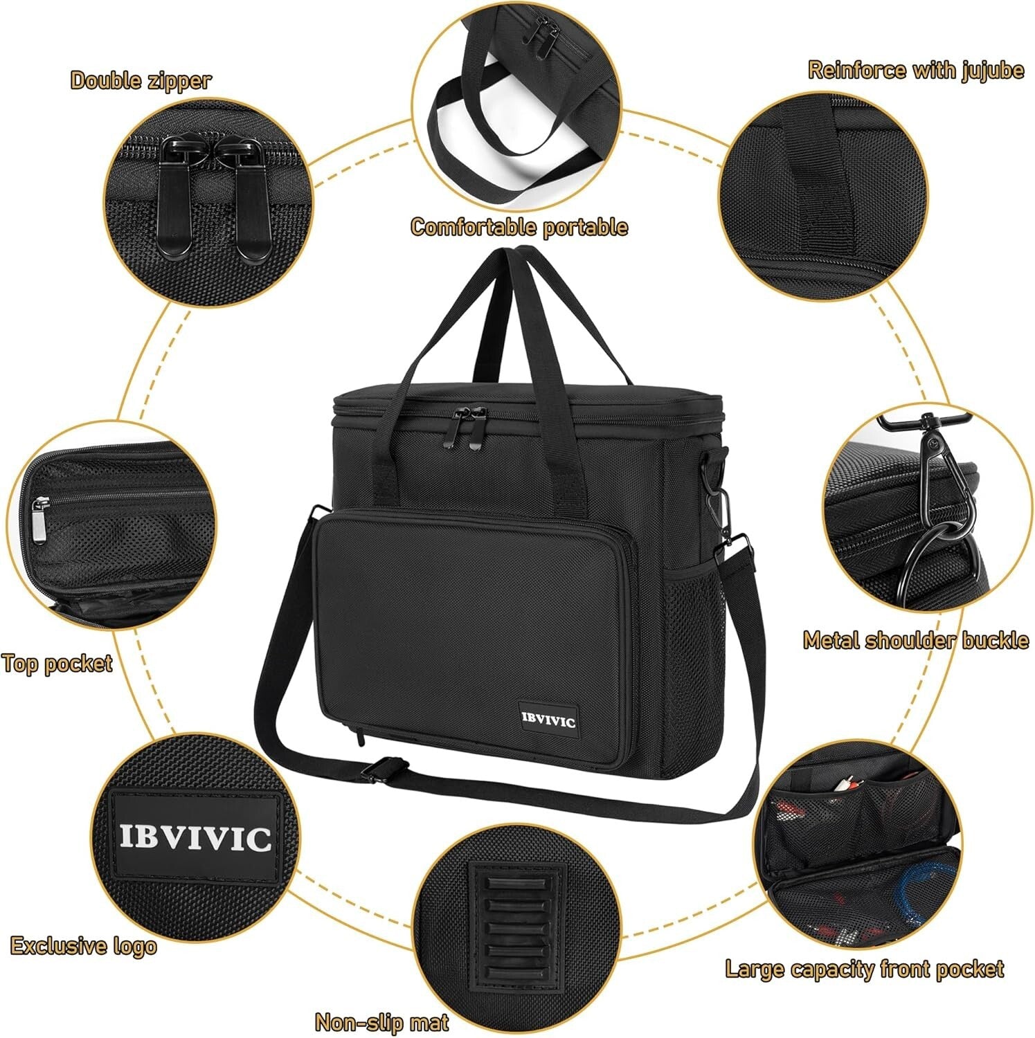 Durable Black Microphone Carrying Case with Foam & Adjustable Shoulder Strap