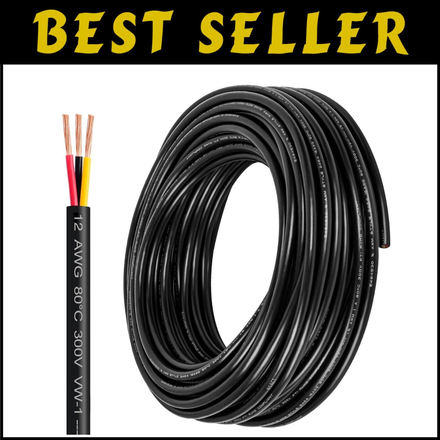 Weather-Resistant 12 Gauge Stranded Wire - 200FT Copper Cable for DIY Projects