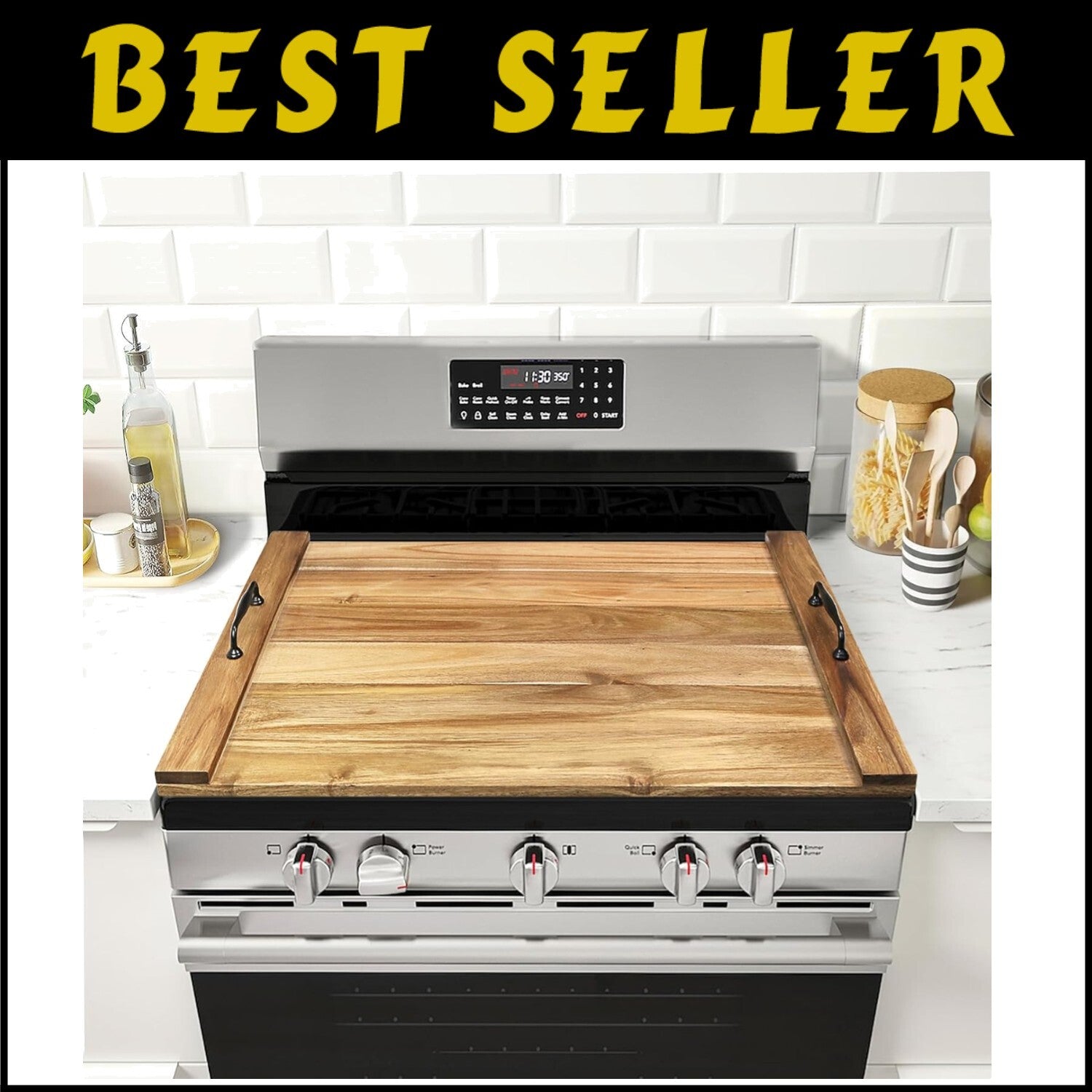 Elegant Acacia Wood Noodle Board Stove Cover - Space-Saving Kitchen Essential