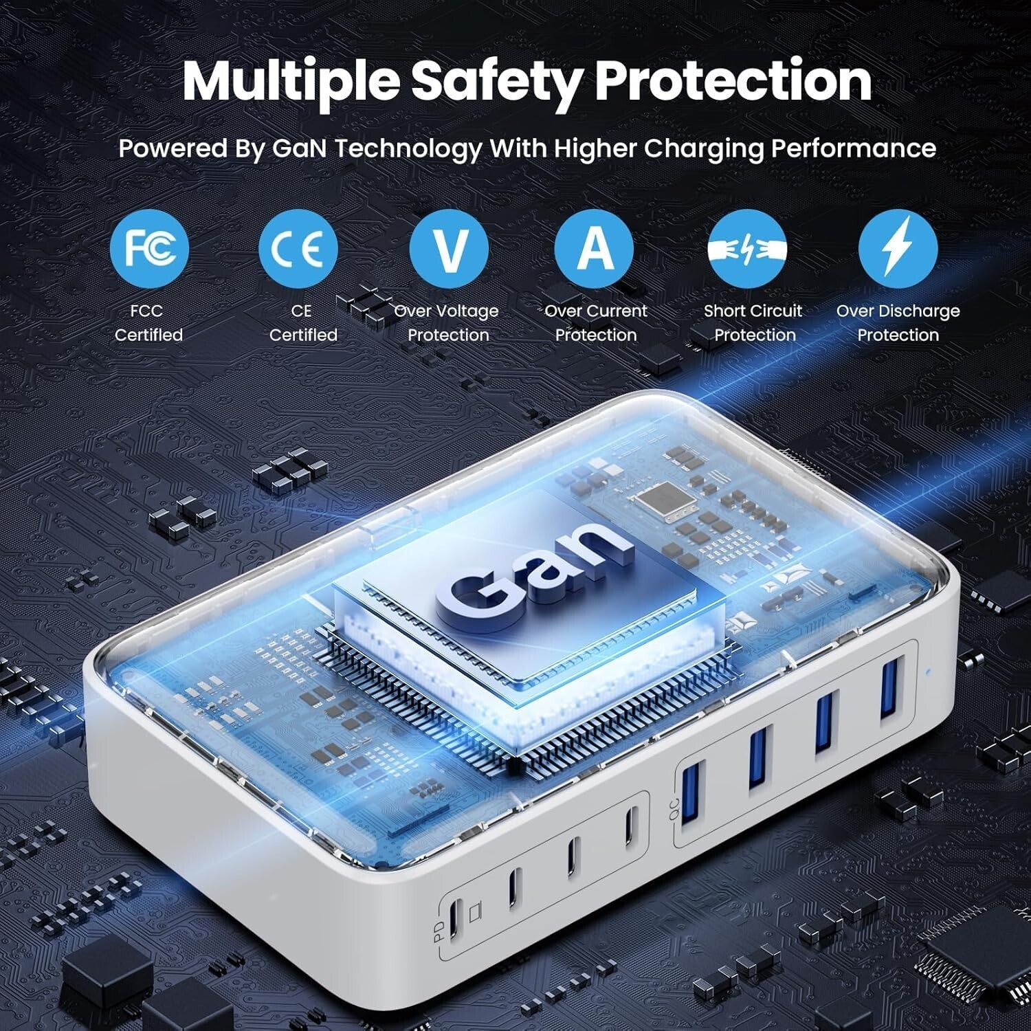 Fast 200W USB C Charging Station with 8 Ports - Ideal for Multiple Devices