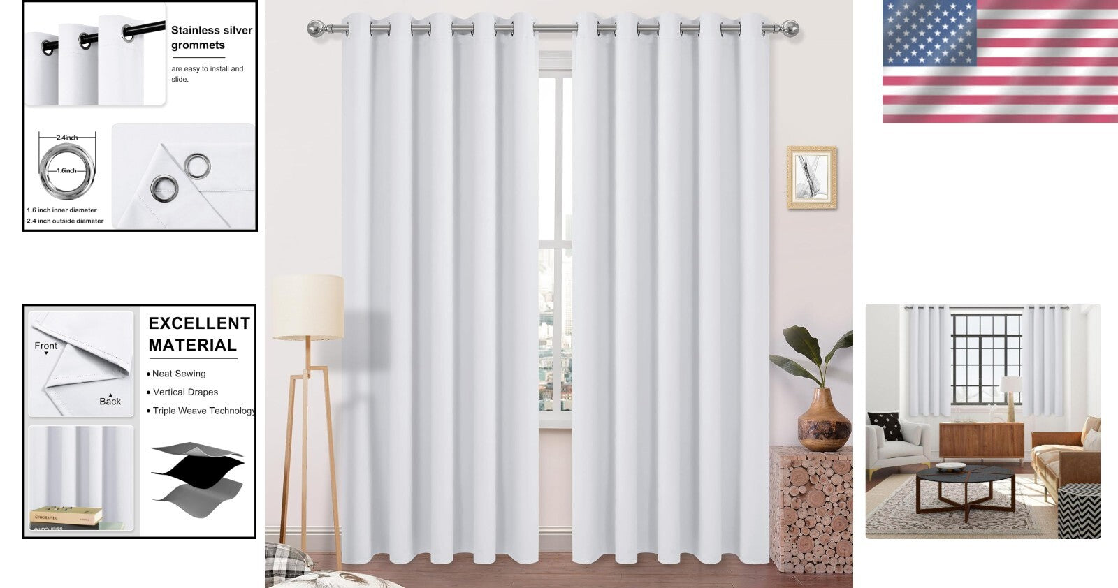 Energy-Saving Greyish White 84x60 Curtains - Perfect for Bedroom or Living Room