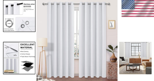 Energy-Saving Greyish White 84x60 Curtains - Perfect for Bedroom or Living Room