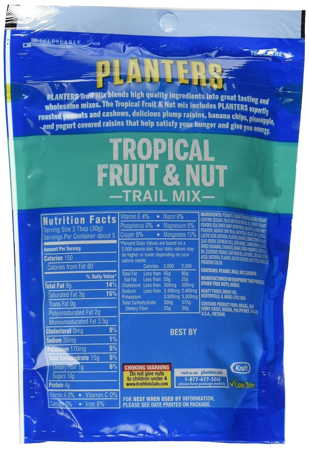 Tropical Fruit & Nuts Trail Mix - Pack of 6 Resealable 6oz Bags, Healthy Snack