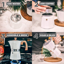 Load image into Gallery viewer, White Milano 6-Cup Stovetop Espresso Maker with Milk Frother - Modern Design