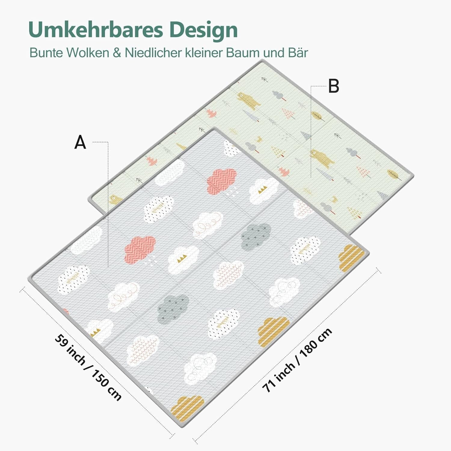 Cute Motif Waterproof Play Mat - Extra Large Foam Mat for Babies & Tummy Time