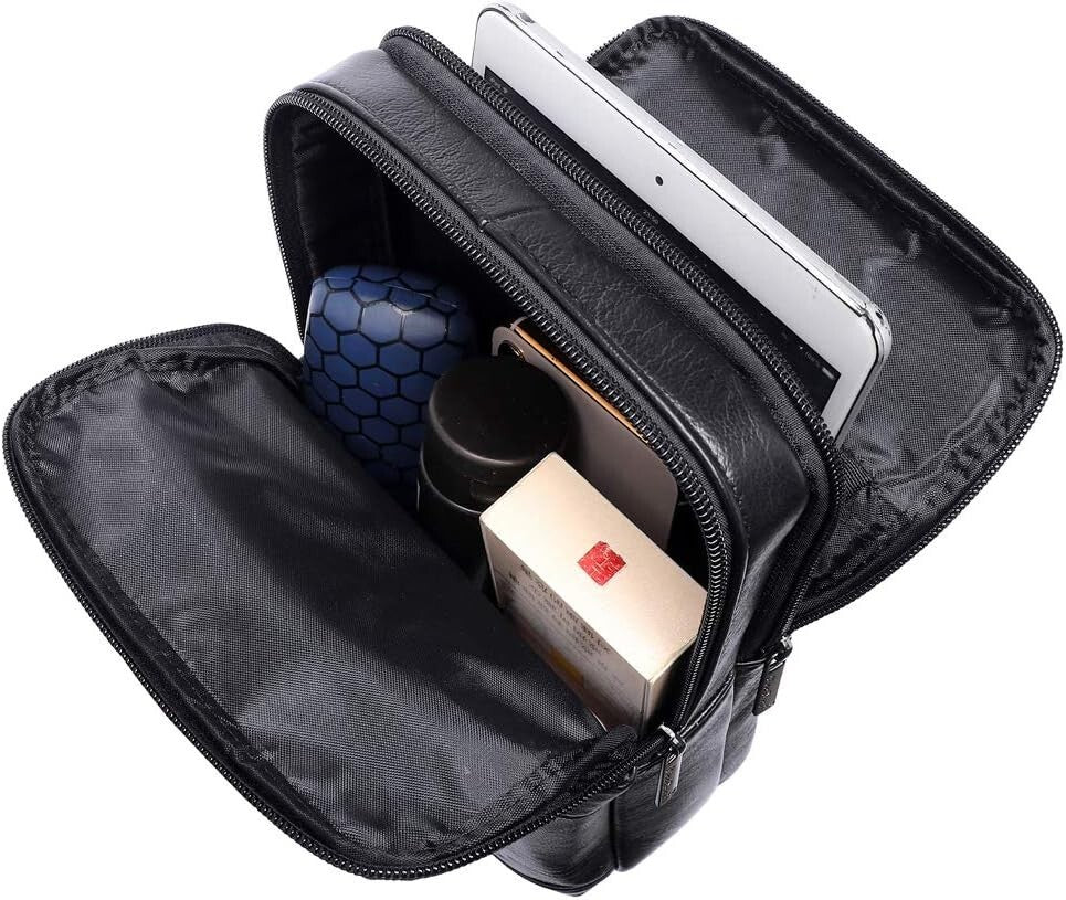 Compact Leather Messenger Bag with Multiple Pockets - Ideal for Travel & Work