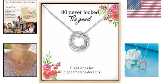 Elegant 80th Birthday Gift - Sterling Silver Necklace with Interlocked Rings