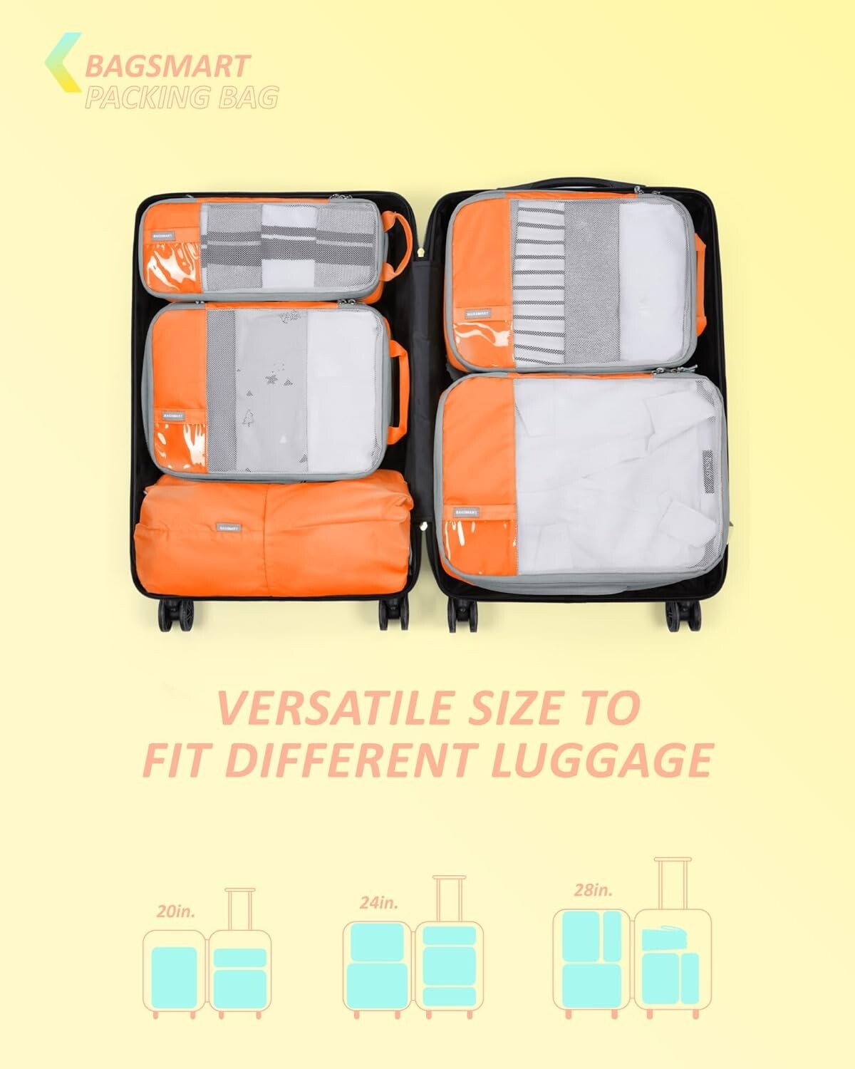 Set of 6 Lightweight Compression Packing Cubes - Space-Saving Travel Essentials