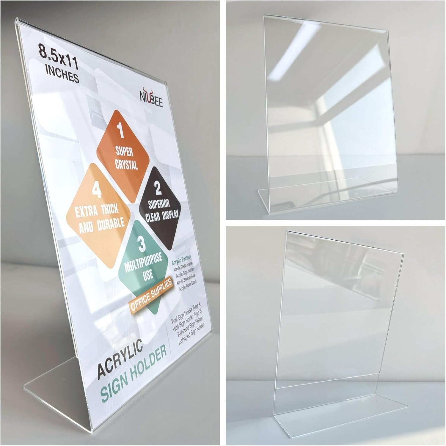Durable 8.5 x 11 Acrylic Sign Holders - 30 Pack Clear Table Stands for Display