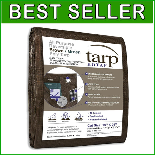 18 x 24 Ft. Waterproof Reversible Poly Tarp - Lightweight All-Purpose Protection