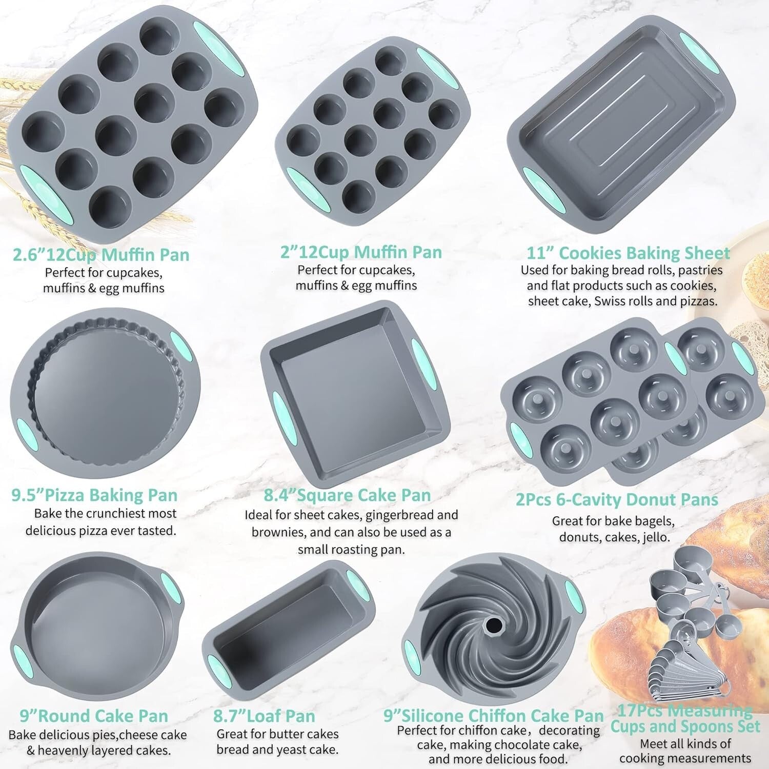27-Piece Silicone Baking Set - Non-Stick Bakeware with Measuring Cups & Spoons