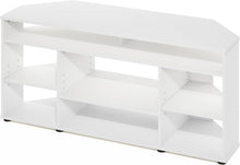 Load image into Gallery viewer, Lightweight White Corner TV Stand - Accommodates 55-Inch TVs with Style