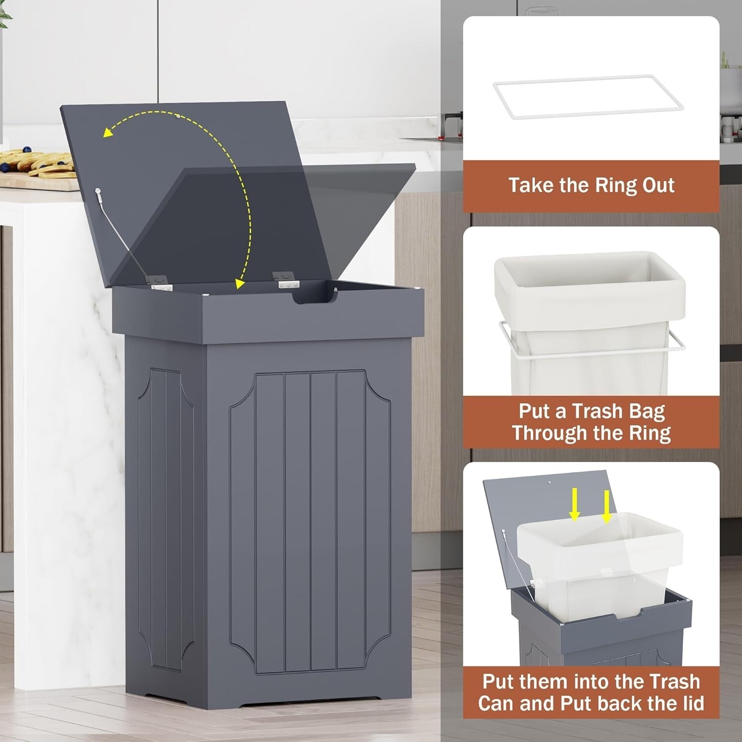 Elegant 13 Gallon Trash Bin with Lid - Durable Eco-Friendly Wooden Design