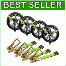 Load image into Gallery viewer, Secure Vehicle Hauling with 4PK 2" x 96" Tie Down Straps - 3300 lbs