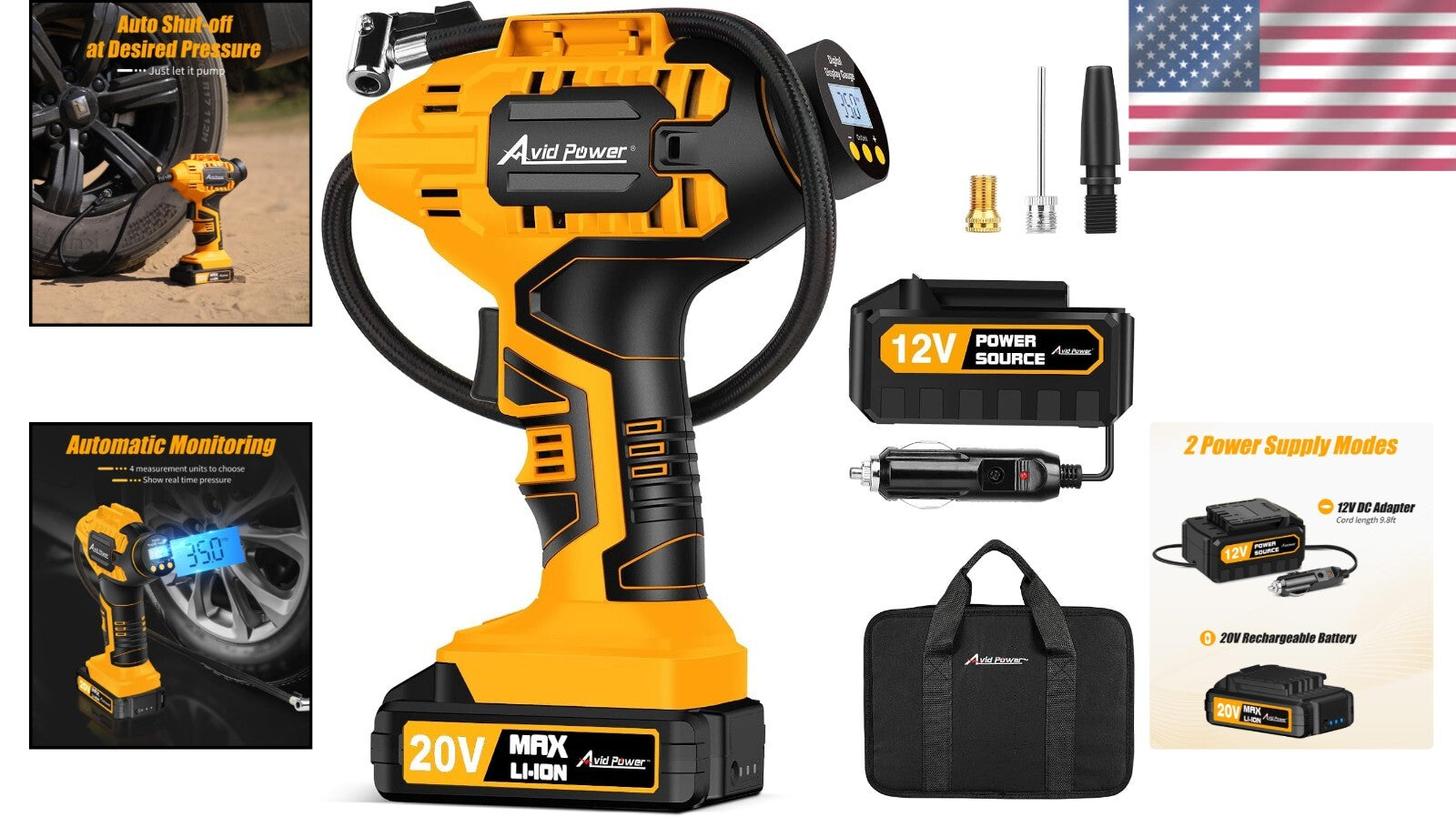 Lightweight 20V Air Pump for Cars & Bikes - Versatile Inflator with Accessories