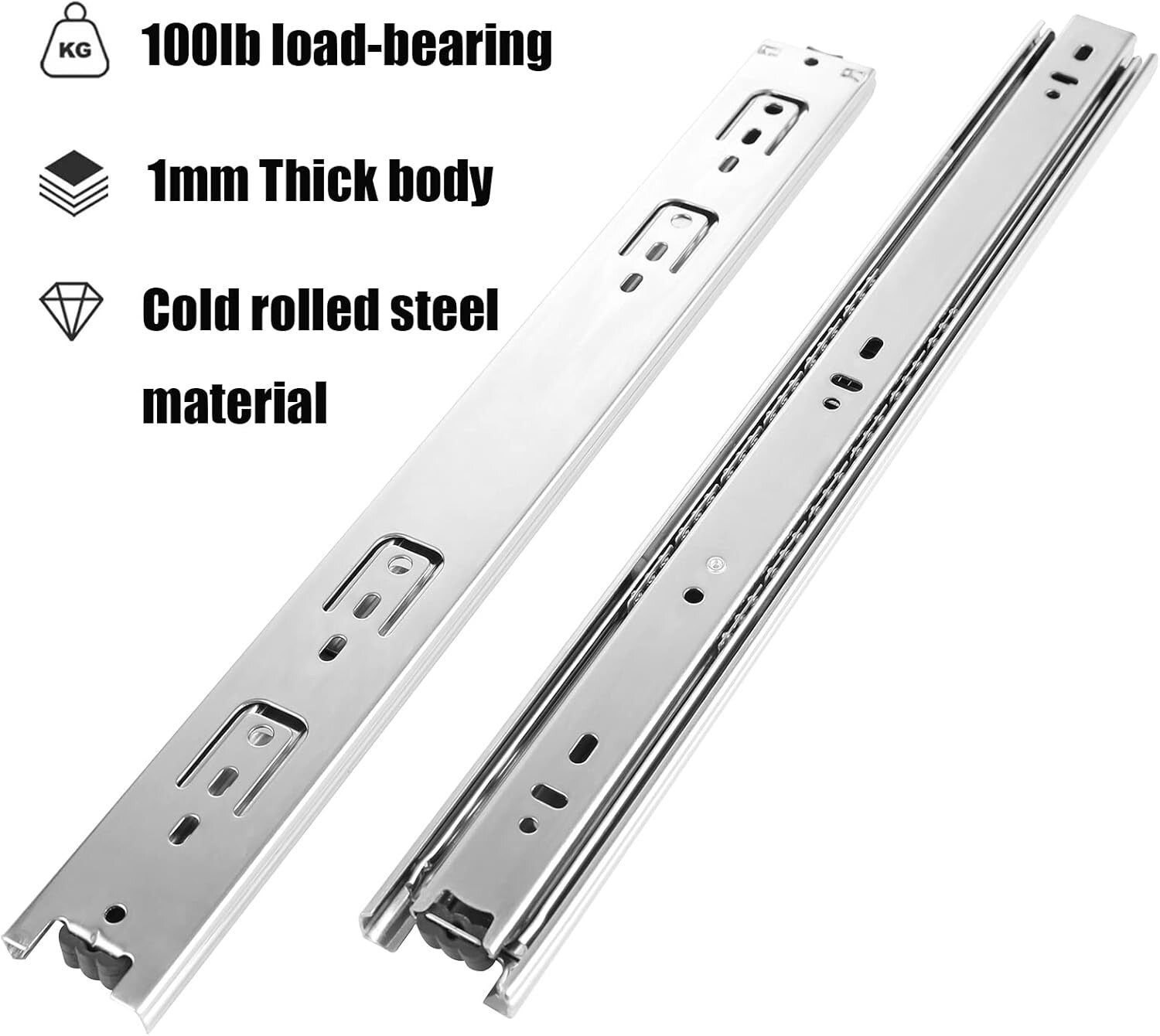 Durable 16 Inch Drawer Slides (10 Pairs) - Smooth Full Extension, Zinc Finish