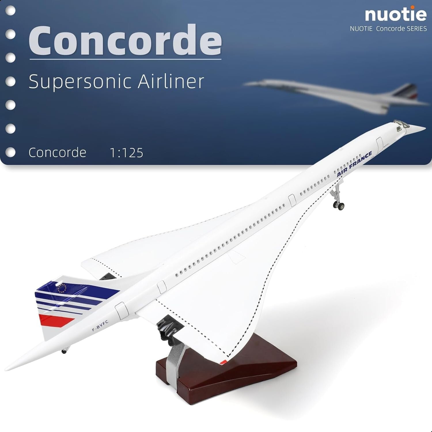 Lacquered 1:125 Concorde Diecast Model with Realistic Features - Perfect Gift