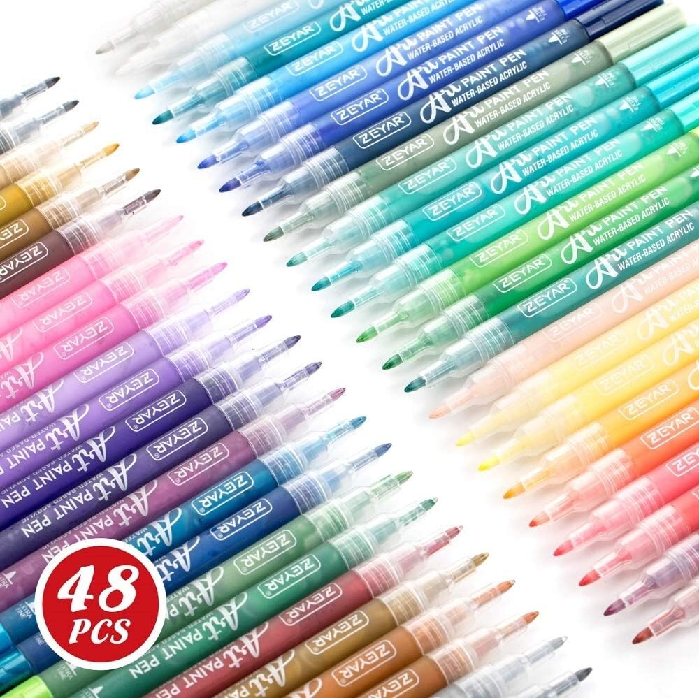 Permanent & Waterproof Acrylic Paint Pens Set - 48 Rich Colors for All Surfaces