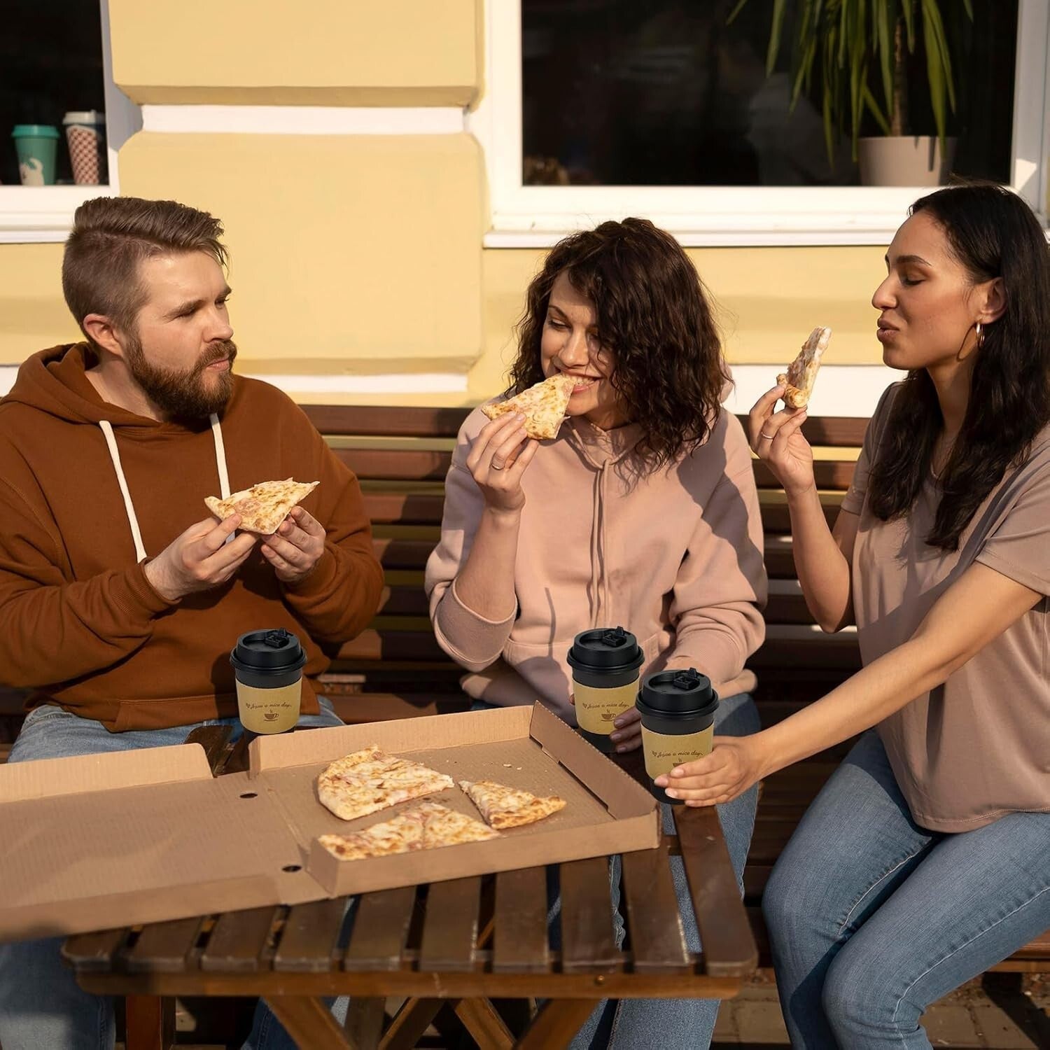 Bulk 500 Black Hot Paper Coffee Cups with Lids and Sleeves for Home & Travel