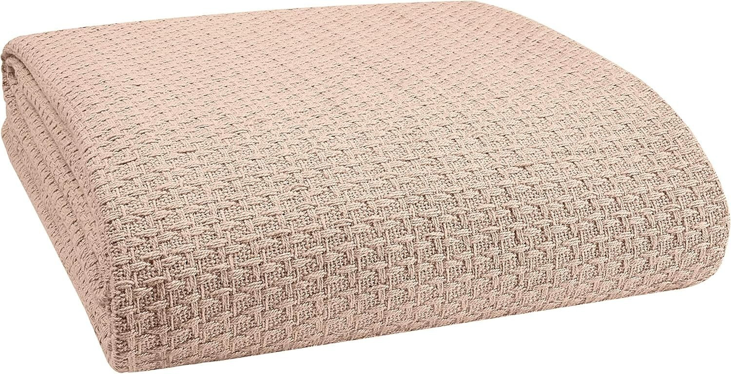 Breathable 100% Cotton King Size Bed Blanket in Beige - Cozy Year-Round Comfort