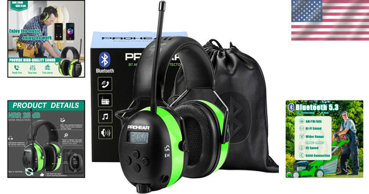 Premium 5.3 Bluetooth Earmuffs with AM/FM Radio & Rechargeable Battery - Green