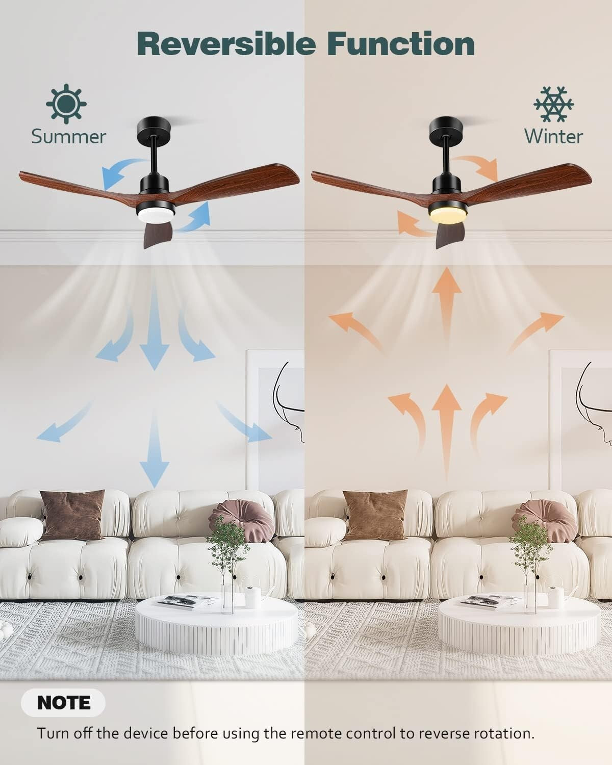 Quiet 3-Blade Ceiling Fan with Light and Remote, 52 Inch for Indoor/Outdoor