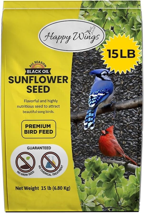 High-Protein 15 lbs Black Oil Sunflower Seeds - Year-Round Bird Care