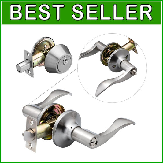Alloy Steel Reversible Lever Handle & Adjustable Deadbolt Set in Satin Finish