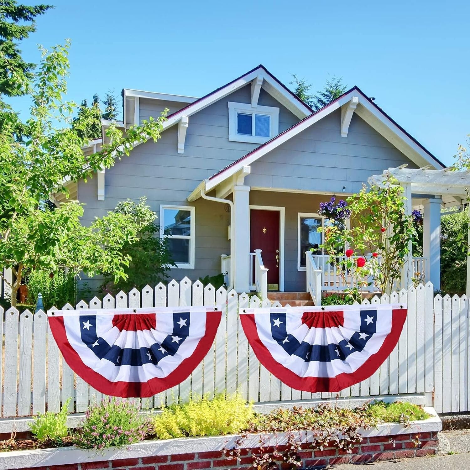 Durable 4th of July Pleated Fan Flag - Red and Blue Bunting for Any Occasion