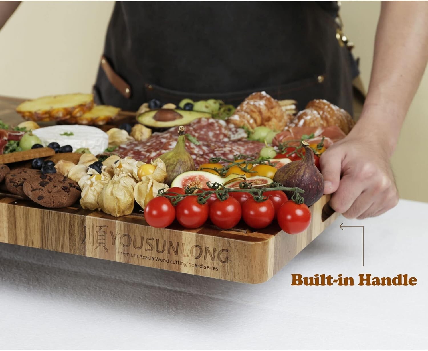 Extra Large Reversible Cutting Board - Acacia & Oak - Perfect for Meat & Cheese