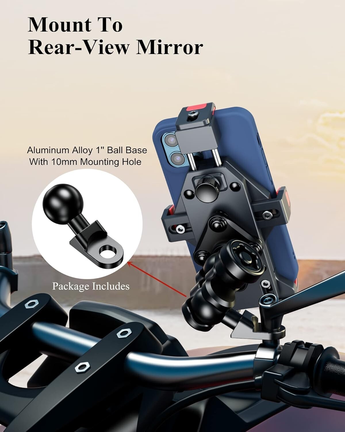 Durable Aluminum Alloy Motorcycle Phone Mount with Anti-Theft Lock & Vibratio...
