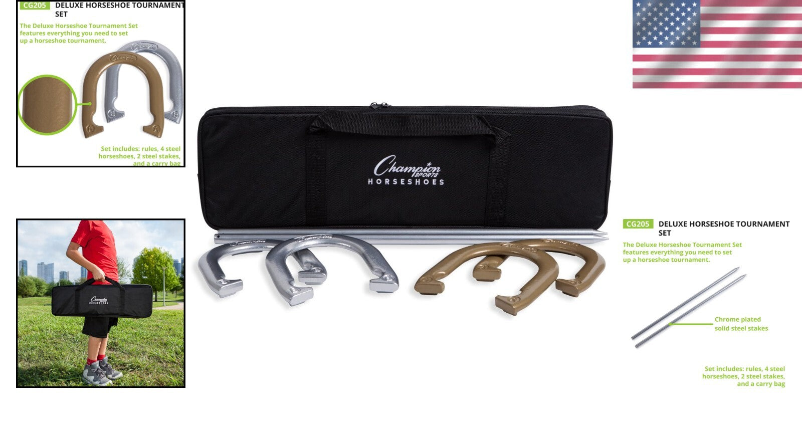 Classic Horseshoe Game Set: Four Steel Shoes and Stakes in Weather-Resistant Bag