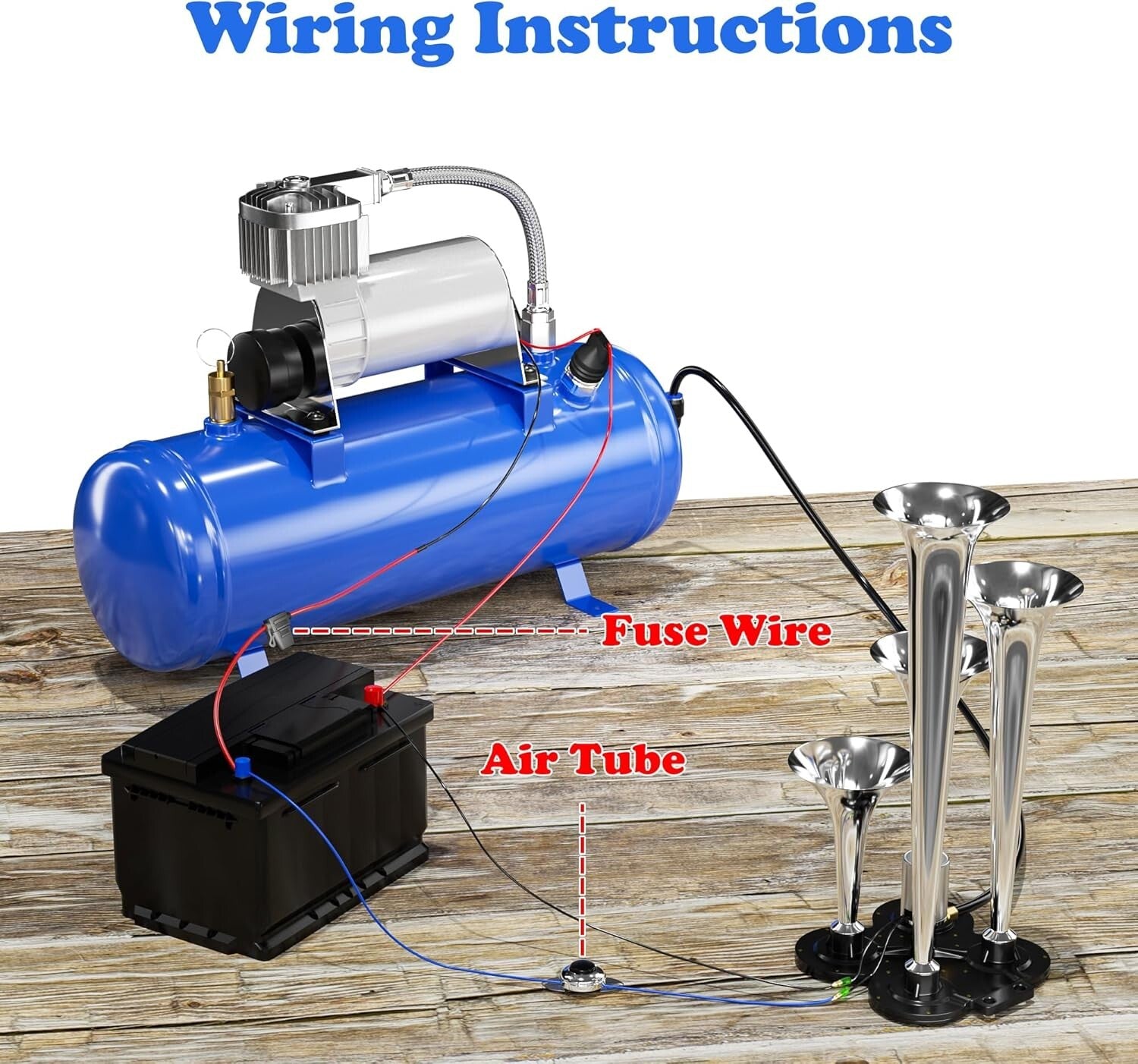 Loud 150DB Train Horn Kit with 1.59 Gallon Compressor - Easy Install for Trucks