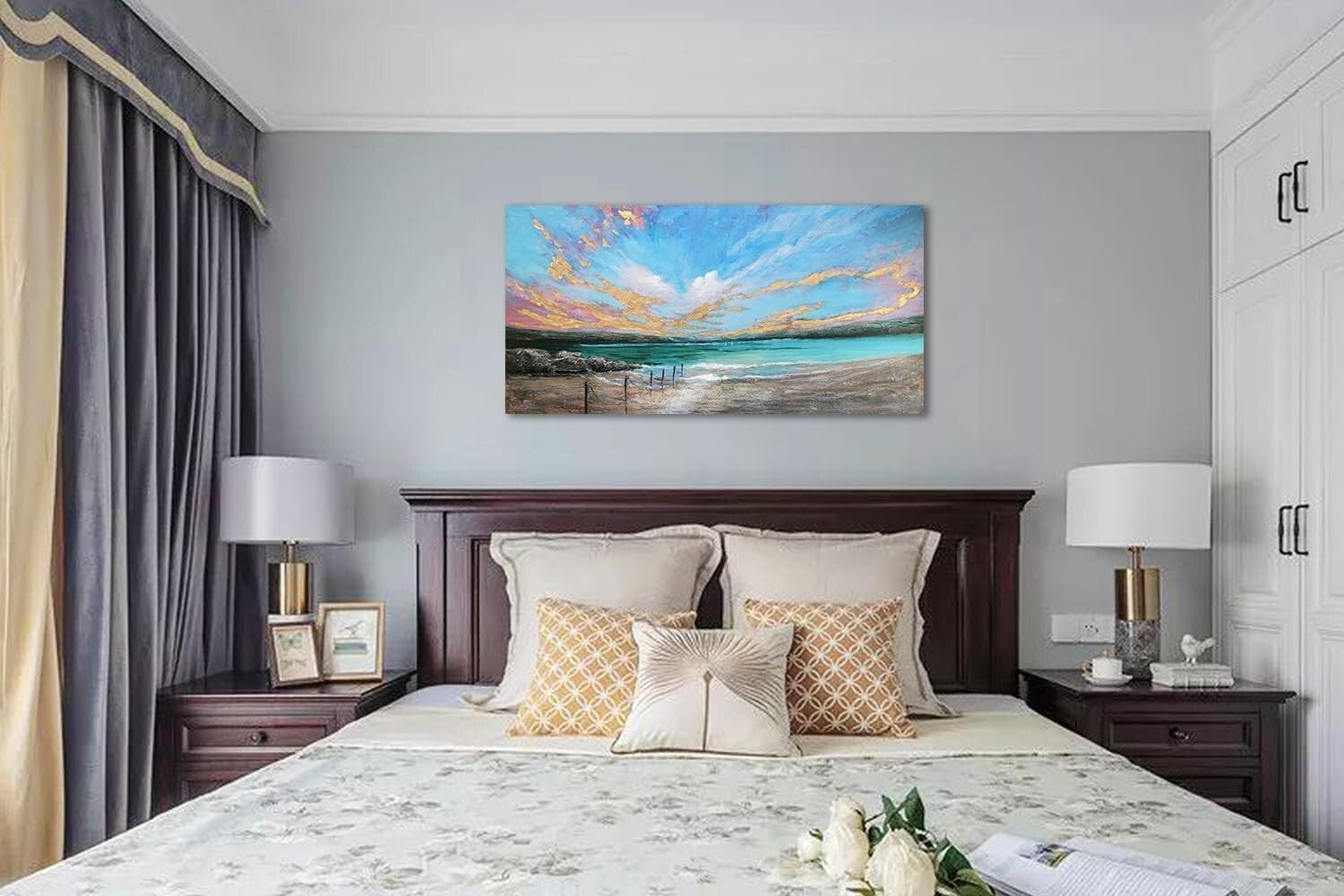 Vibrant Abstract Ocean Teal Wall Art - 40"x20" Textured Canvas for All Rooms