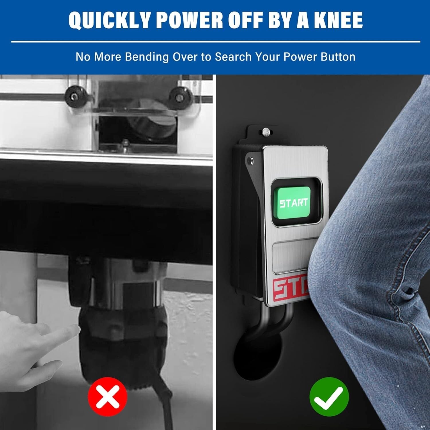 Emergency Shutoff Router Table Switch - 15A Heavy-Duty with Long Cords & Paddle
