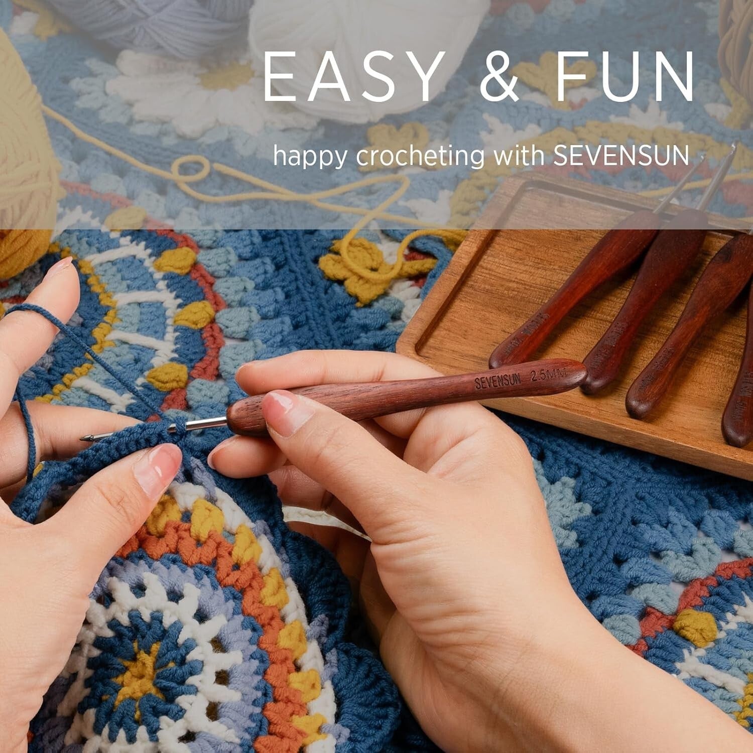 Ergonomic 5-Pack Crochet Hooks with Premium Stainless Steel & Bloodwood Handles