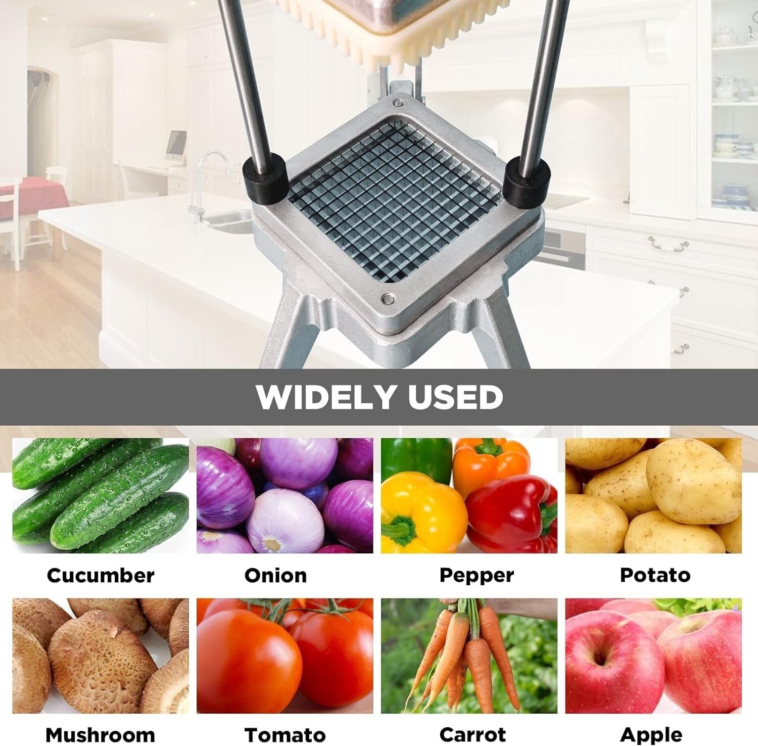 Heavy-Duty Stainless Steel Vegetable Dicer with Push Handle & Easy Clean Design