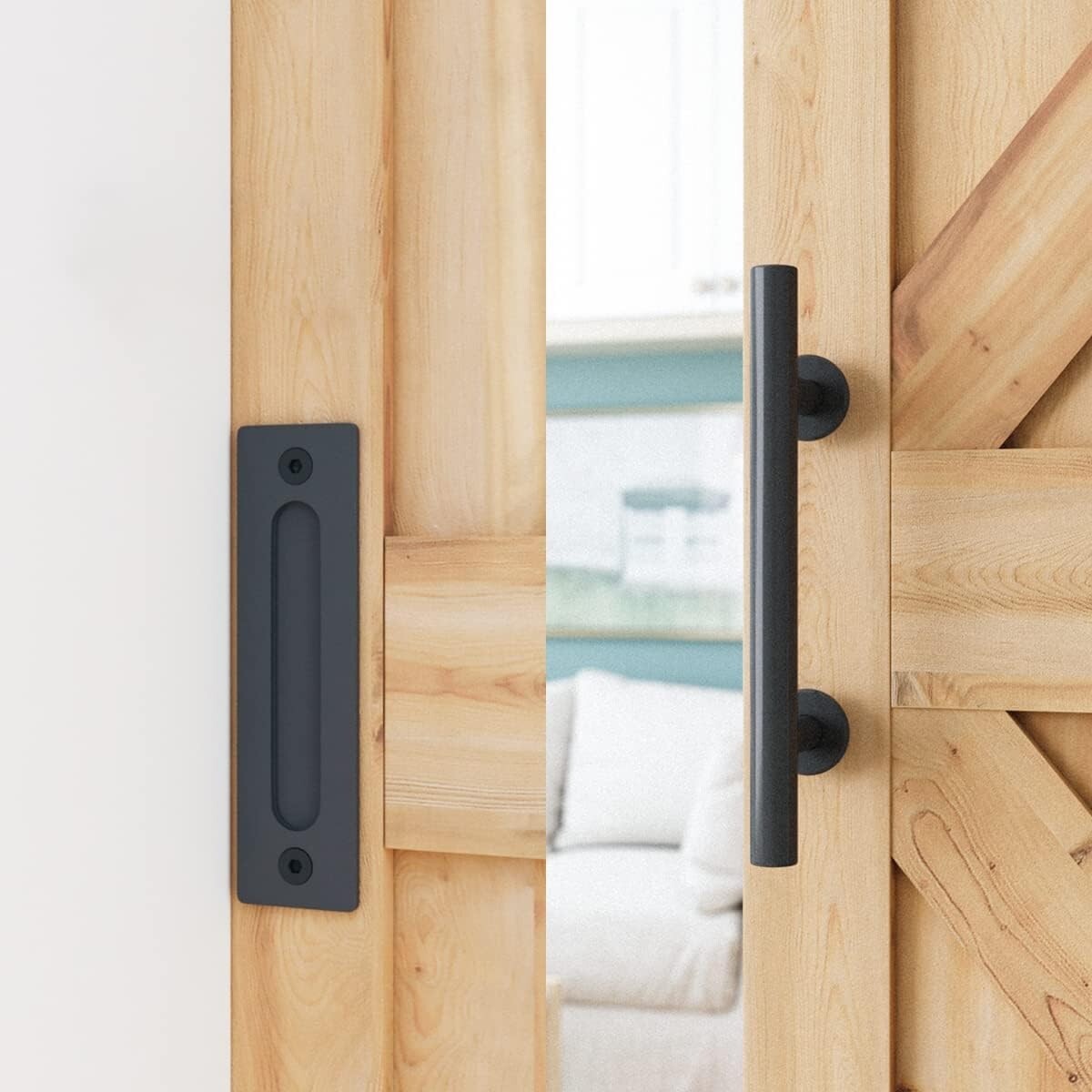 7ft Heavy Duty Sliding Barn Door Hardware Kit with Industrial-Style Pull Handle