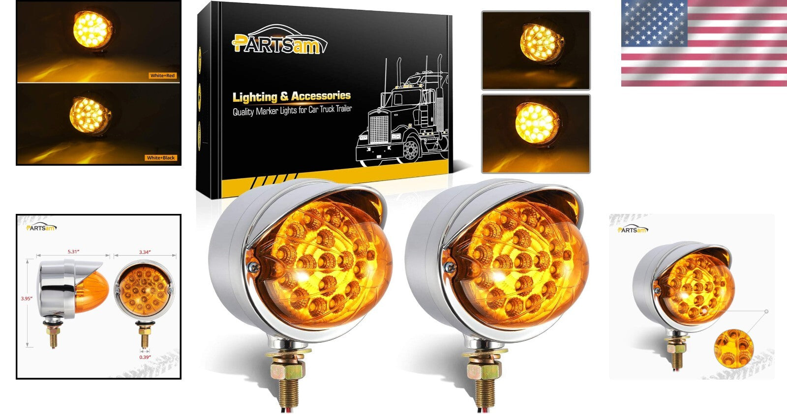 Heavy-Duty Watermelon LED Turn Signal Lights - Amber 17 LED, Chrome Finish