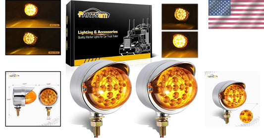 Heavy-Duty Watermelon LED Turn Signal Lights - Amber 17 LED, Chrome Finish