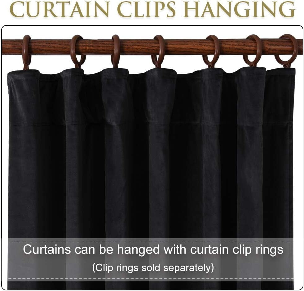 Elegant Black Velvet Blackout Curtains 52W x 132L - Stylish Thermal Insulation