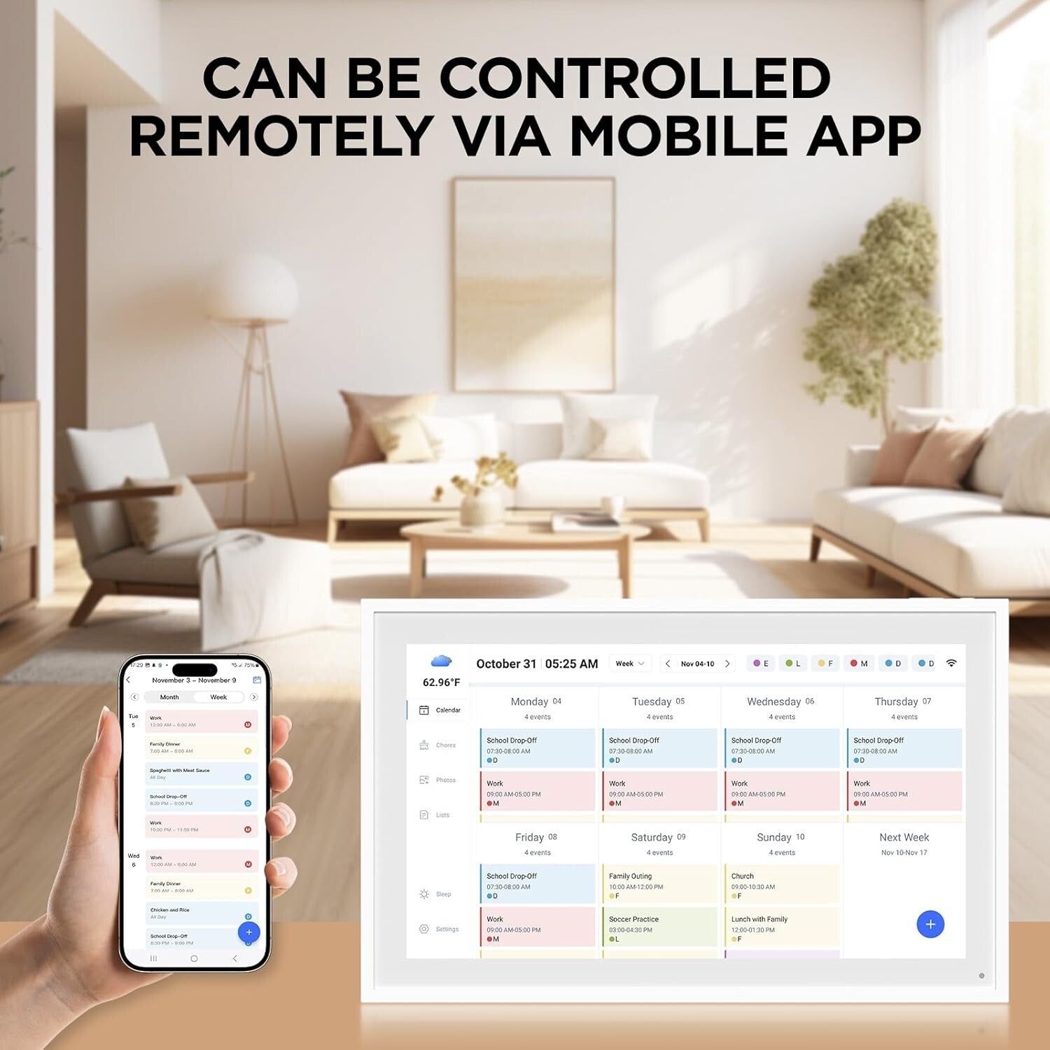 Multi-Functional 15.6'' Smart Family Calendar & Meal Planner with Remote Access