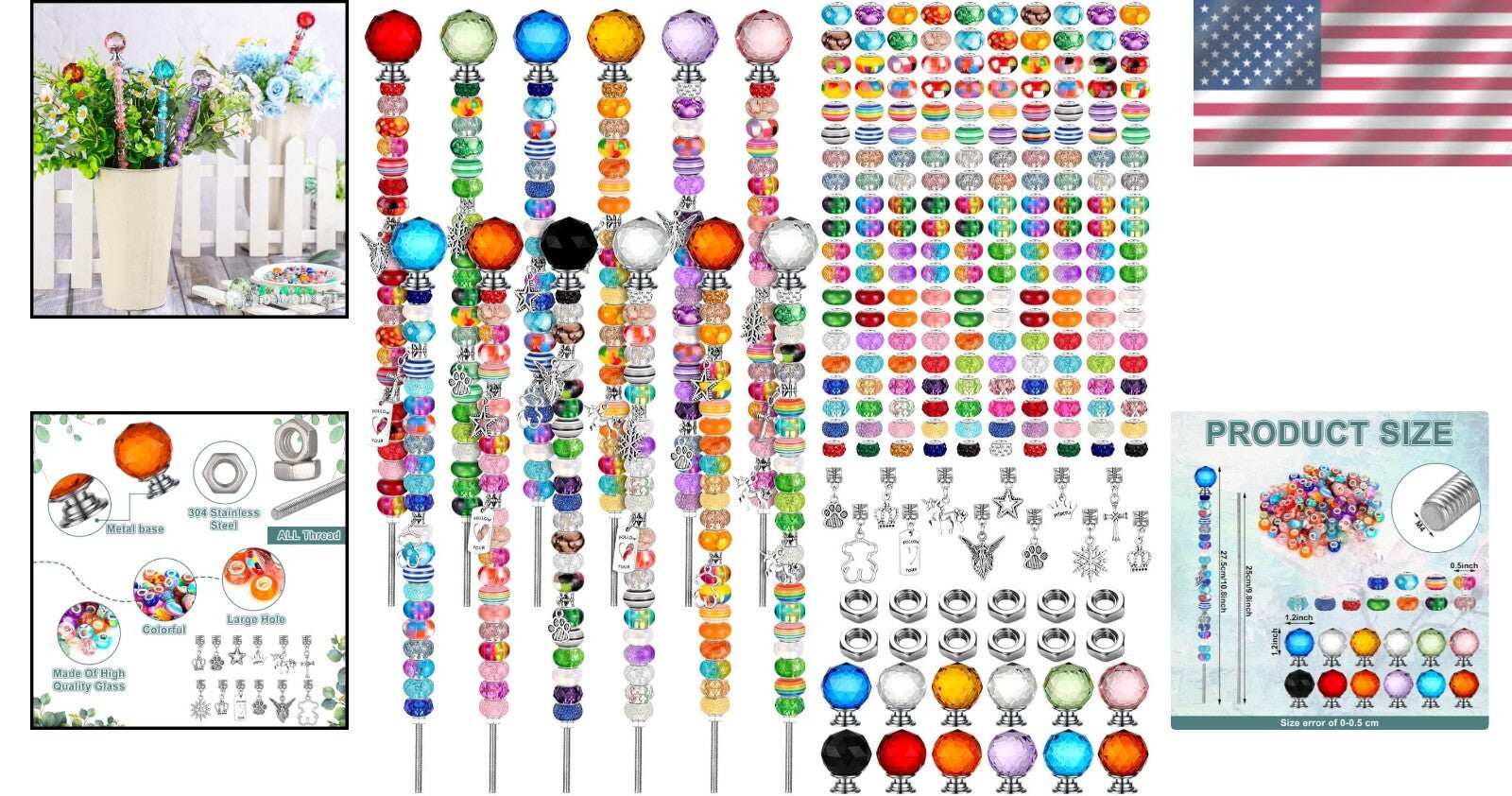 DIY Garden Stake Set with 236 Pieces: Colorful Beads and Crystal Accents